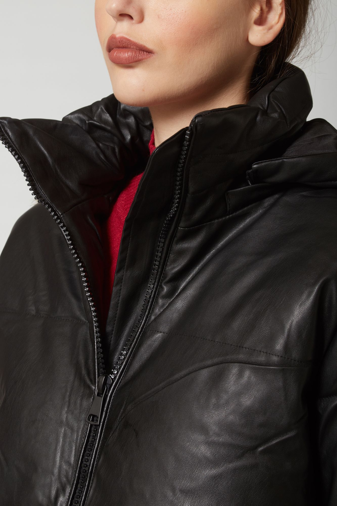 Hodded eco leather jacket